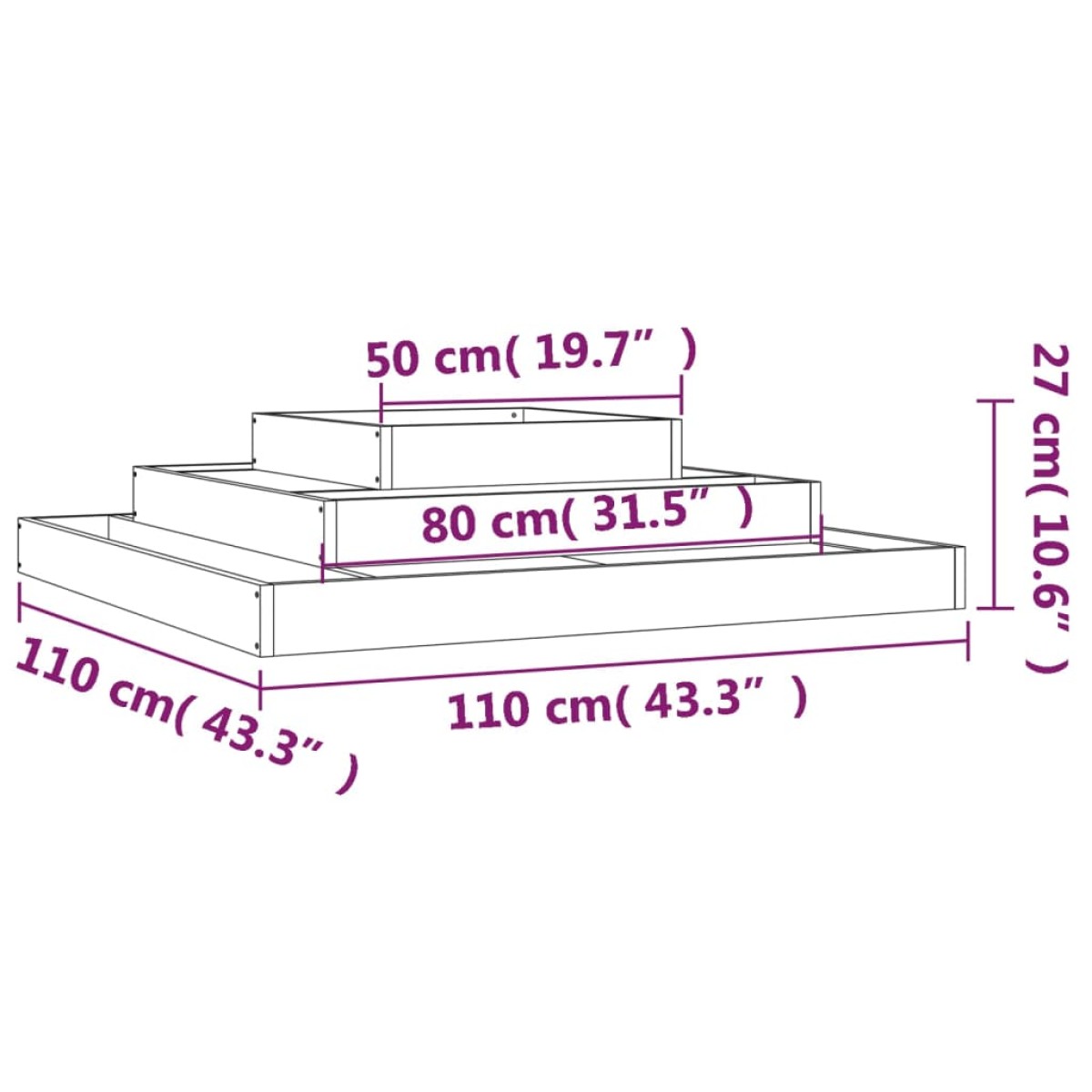 vidaXL Ζαρντινιέρα Γκρι 110 x 110 x 27 εκ. από Μασίφ Ξύλο Πεύκου