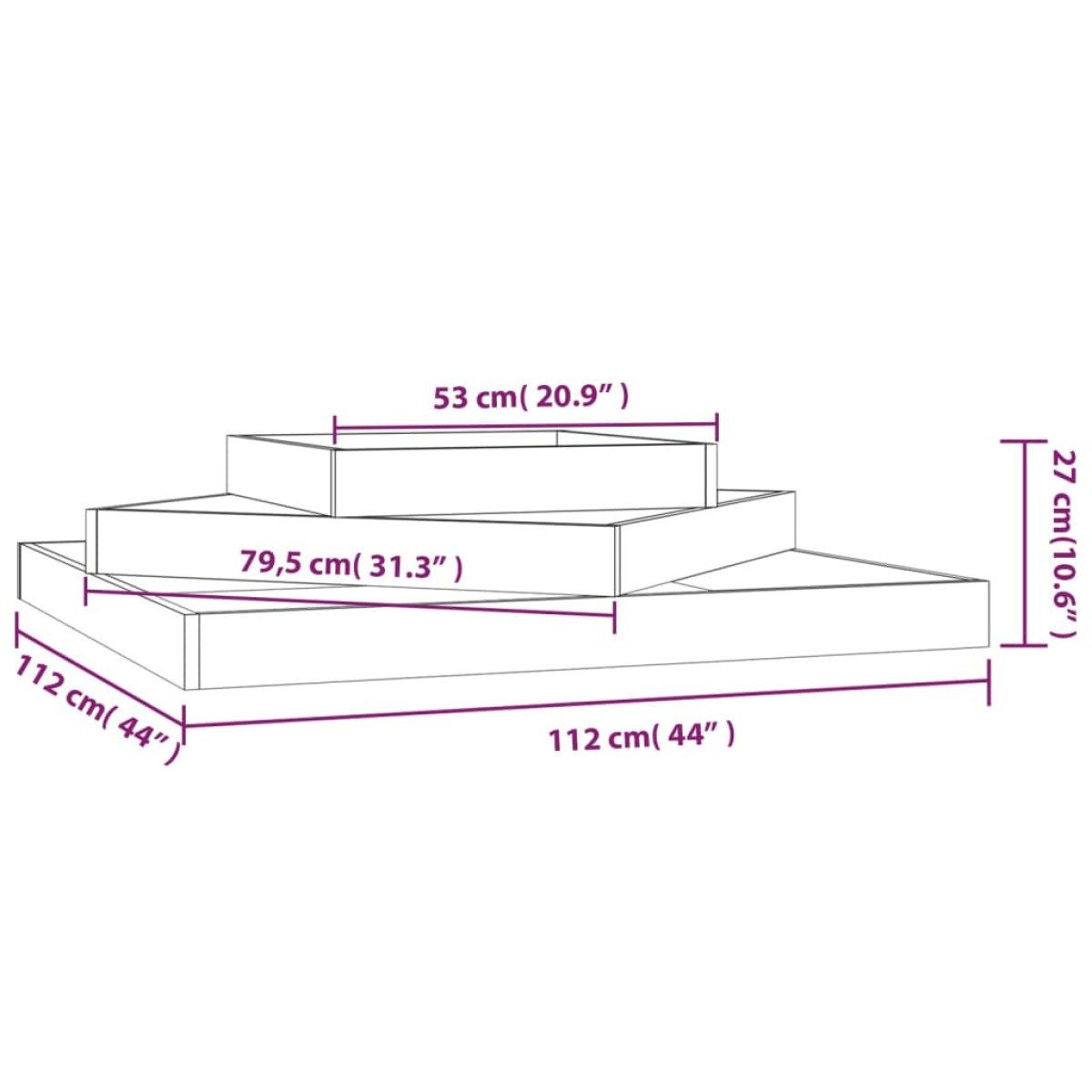 vidaXL Ζαρντινιέρα 112 x 112 x 27 εκ. από Μασίφ Ξύλο Πεύκου
