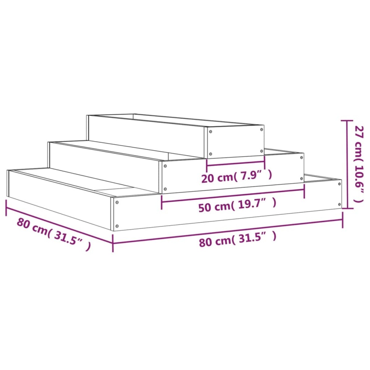 vidaXL Ζαρντινιέρα Λευκή 80 x 80 x 27 εκ. από Μασίφ Ξύλο Πεύκου