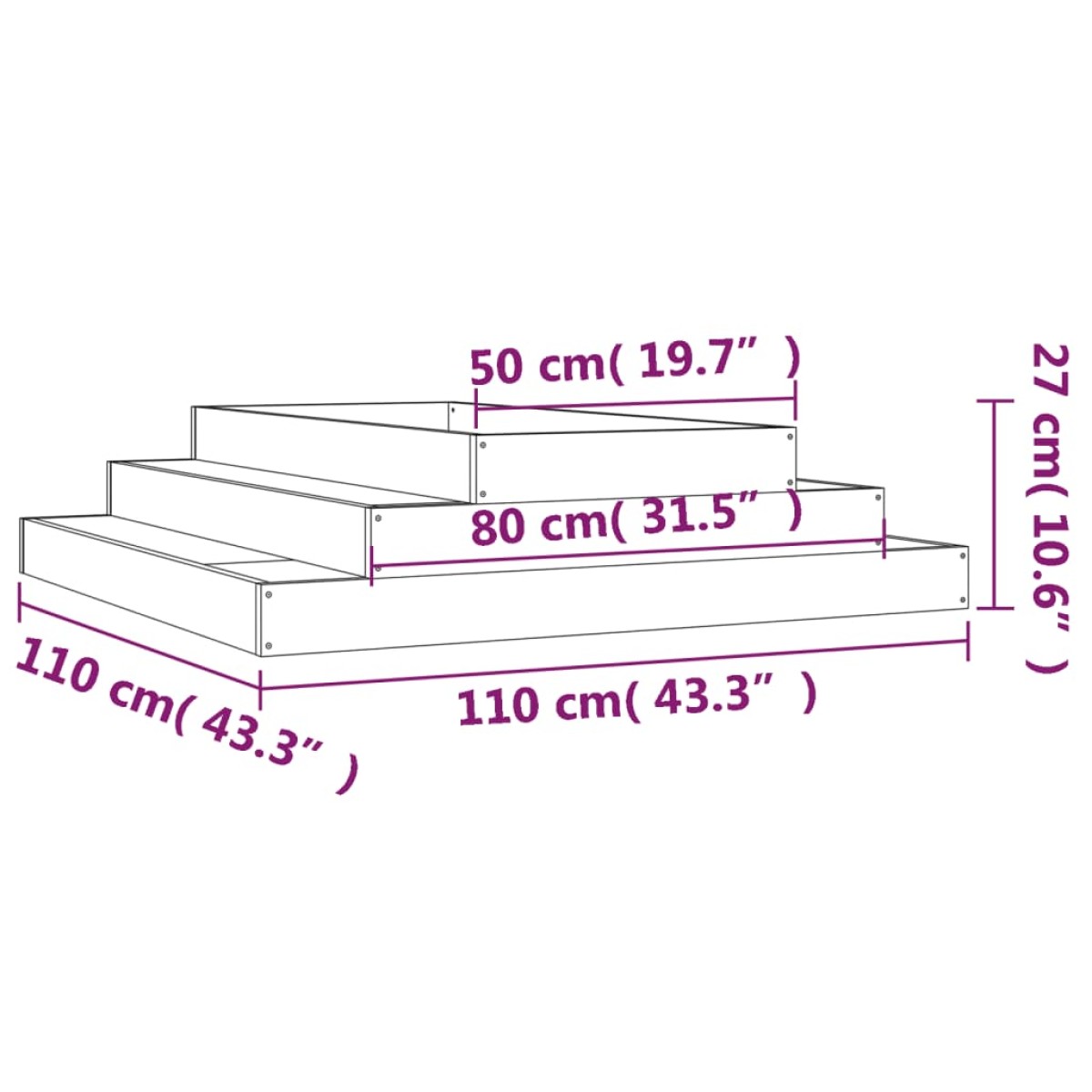 vidaXL Ζαρντινιέρα Λευκή 110 x 110 x 27 εκ. από Μασίφ Ξύλο Πεύκου