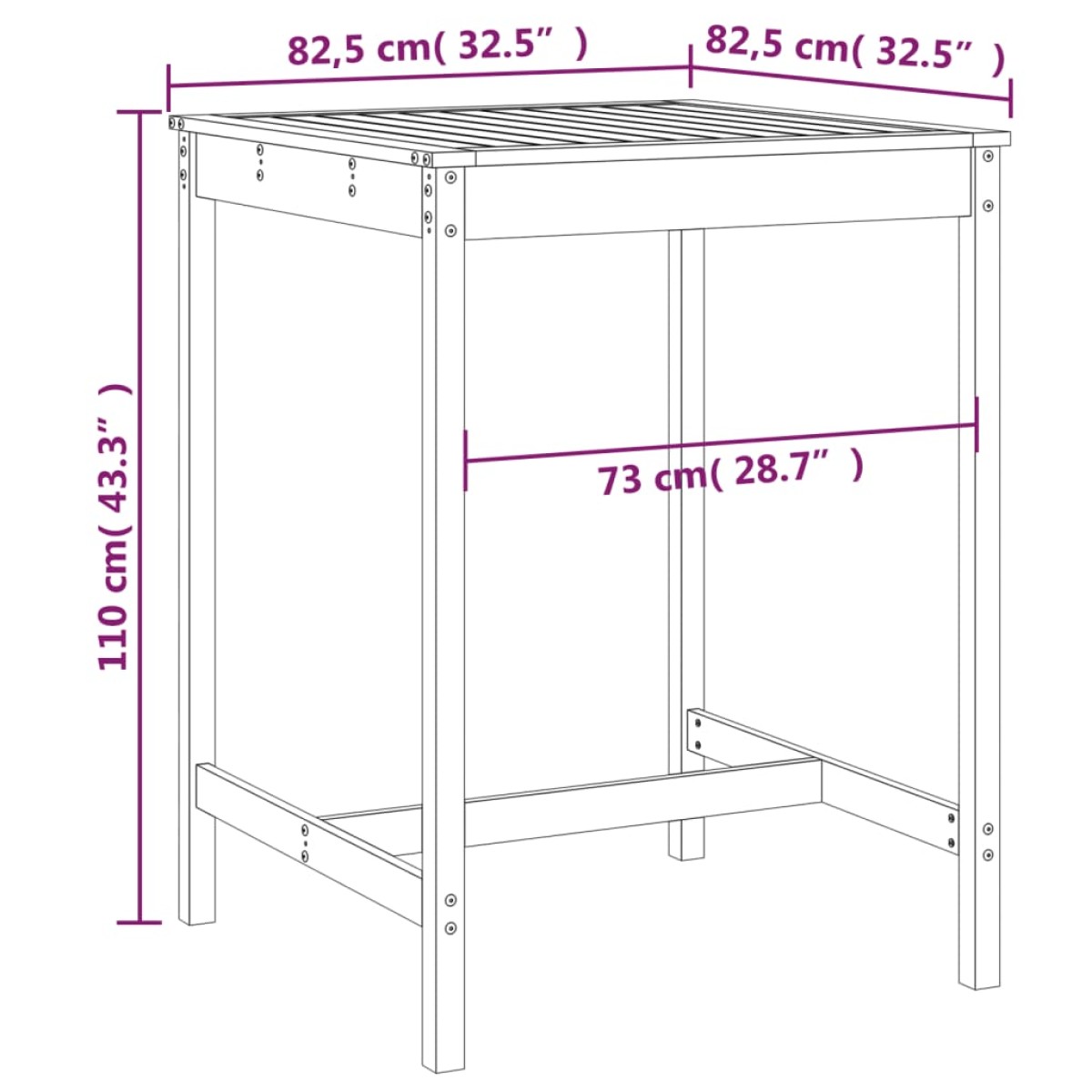 vidaXL Τραπέζι Κήπου Μαύρο 82,5x82,5x110 εκ. από Μασίφ Ξύλο Πεύκου