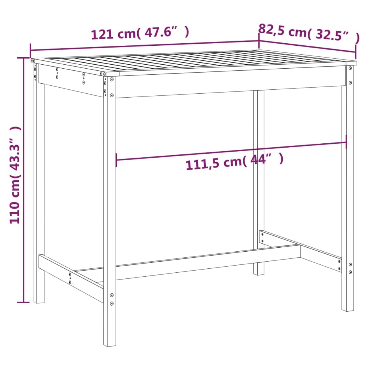 vidaXL Τραπέζι Κήπου 121x82,5x110 εκ. από Μασίφ Ξύλο Πεύκου