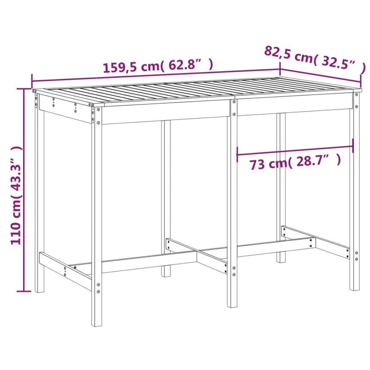 vidaXL Τραπέζι Κήπου 159 x 82,5 x 76 εκ. από Μασίφ Ξύλο Πεύκου
