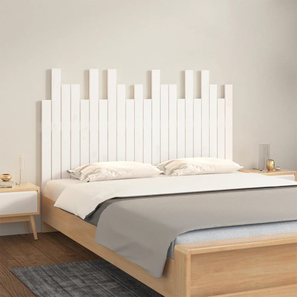 vidaXL Κεφαλάρι Τοίχου Λευκό 140 x 3 x 80 εκ. από Μασίφ Ξύλο Πεύκου