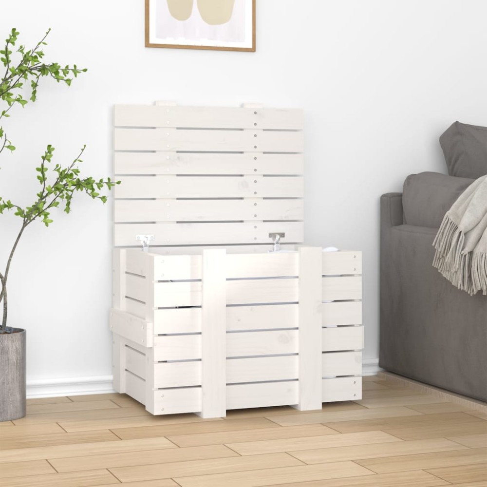 vidaXL Κουτί Αποθήκευσης Λευκό 58x40,5x42 εκ. από Μασίφ Ξύλο Πεύκου
