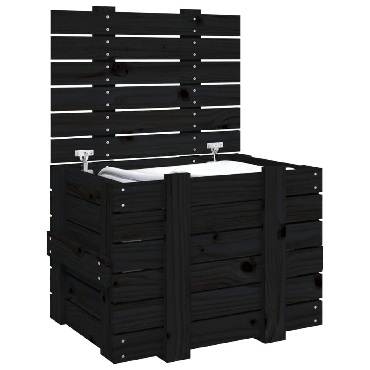 vidaXL Κουτί Αποθήκευσης Μαύρα 58x40,5x42 εκ. Μασίφ Ξύλο Πεύκου