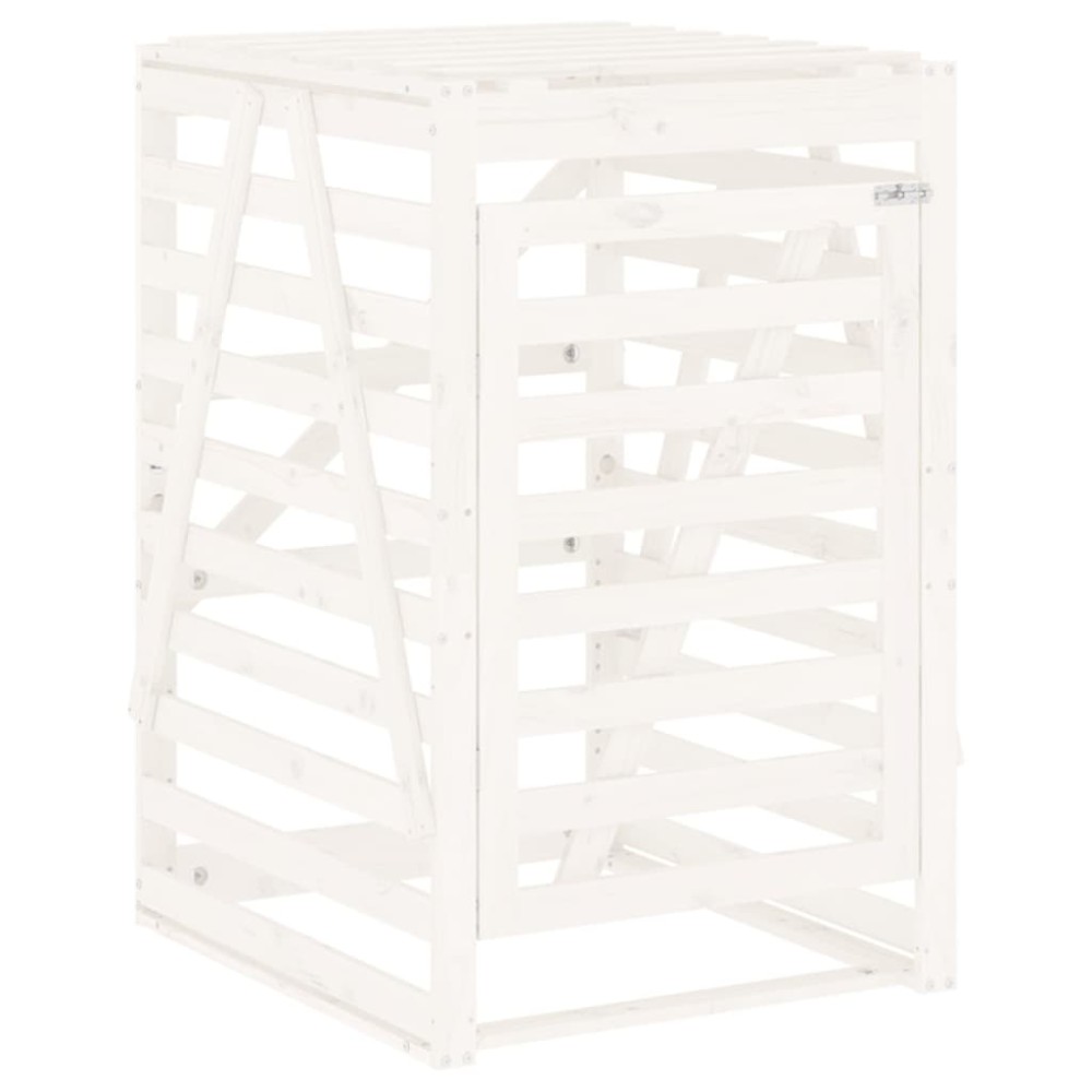 vidaXL Αποθ. Τροχήλατου Κάδου Λευκή 84x90x128,5 εκ. Μασίφ Ξύλο Πεύκου