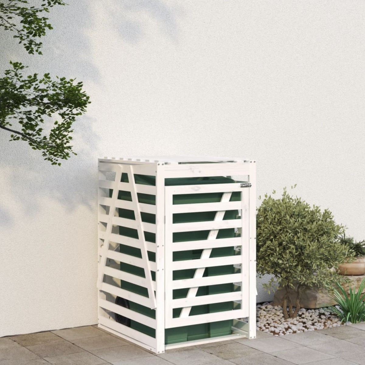 vidaXL Αποθ. Τροχήλατου Κάδου Λευκή 84x90x128,5 εκ. Μασίφ Ξύλο Πεύκου