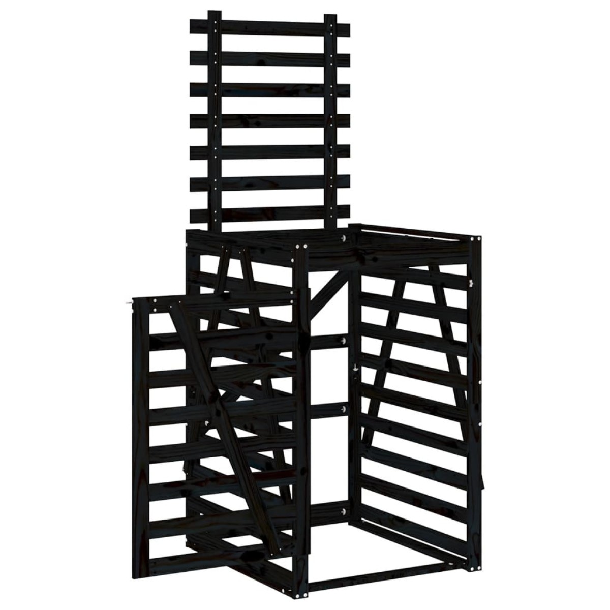vidaXL Αποθ. Τροχήλατου Κάδου Μαύρη 84x90x128,5 εκ. Μασίφ Ξύλο Πεύκου