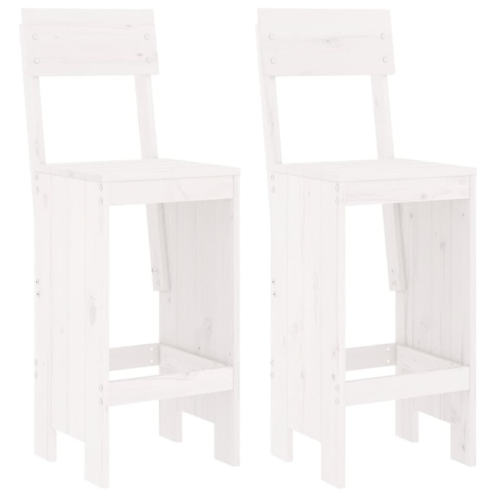 vidaXL Σκαμπό Μπαρ 2 τεμ. Λευκά 40 x 48,5 x 115,5εκ. Μασίφ Ξύλο Πεύκου