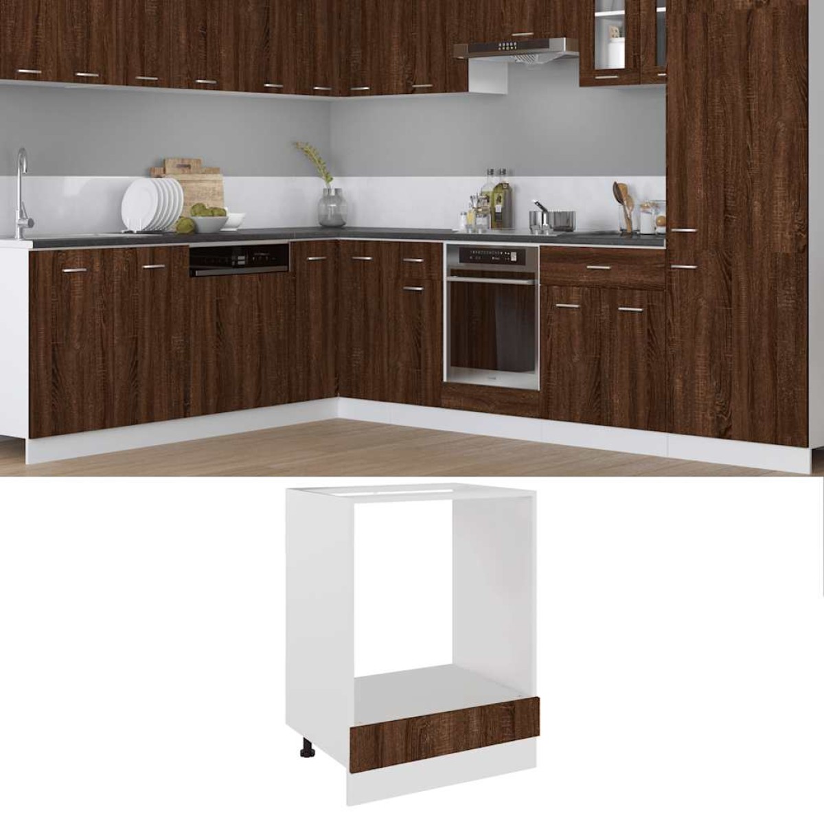 vidaXL Ντουλάπι Φούρνου Καφέ Δρυς 60x46x81,5 εκ. Επεξεργ. Ξύλο