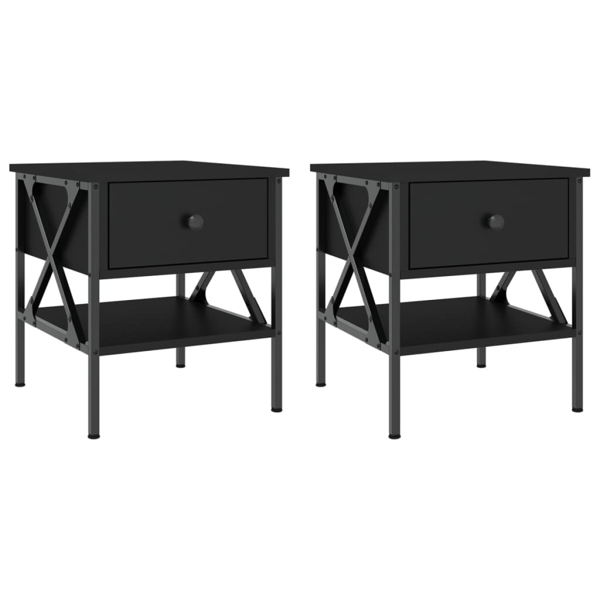 vidaXL Κομοδίνα 2 τεμ. Μαύρα 40 x 42 x 45 εκ. από Επεξεργασμένο Ξύλο