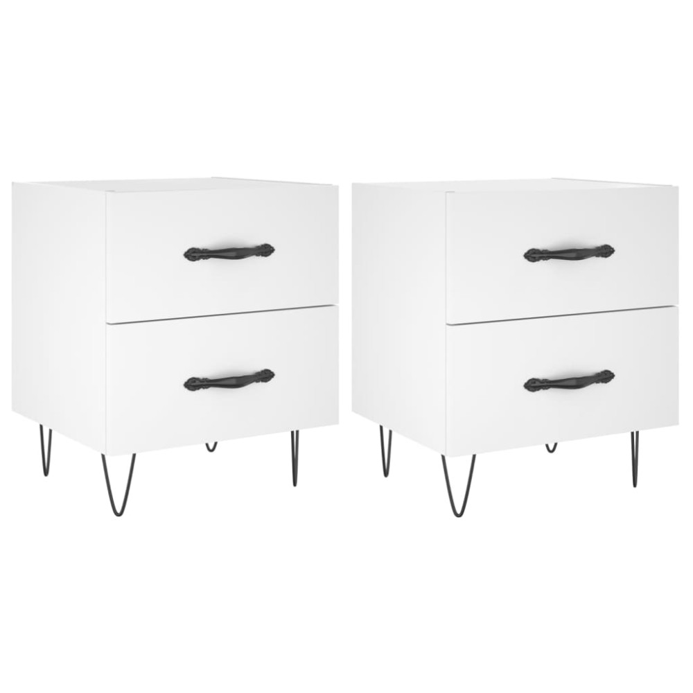 vidaXL Κομοδίνα 2 τεμ. Λευκά 40 x 35 x 47,5 εκ. από Επεξεργασμένο Ξύλο