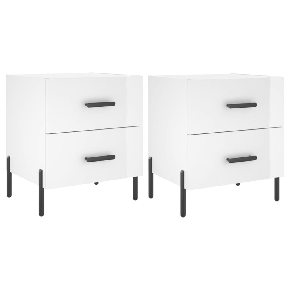 vidaXL Κομοδίνα 2 τεμ Γυαλ. Λευκό 40 x 35 x 47,5 εκ. από Επεξεργ. Ξύλο
