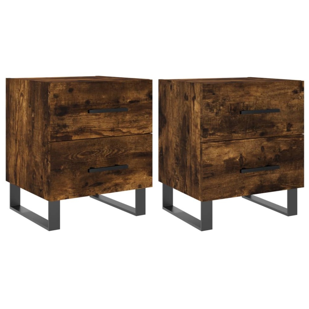 vidaXL Κομοδίνα 2 τεμ. Καπνιστή Δρυς 40 x 35 x 47,5 εκ. Επεξεργ. Ξύλο