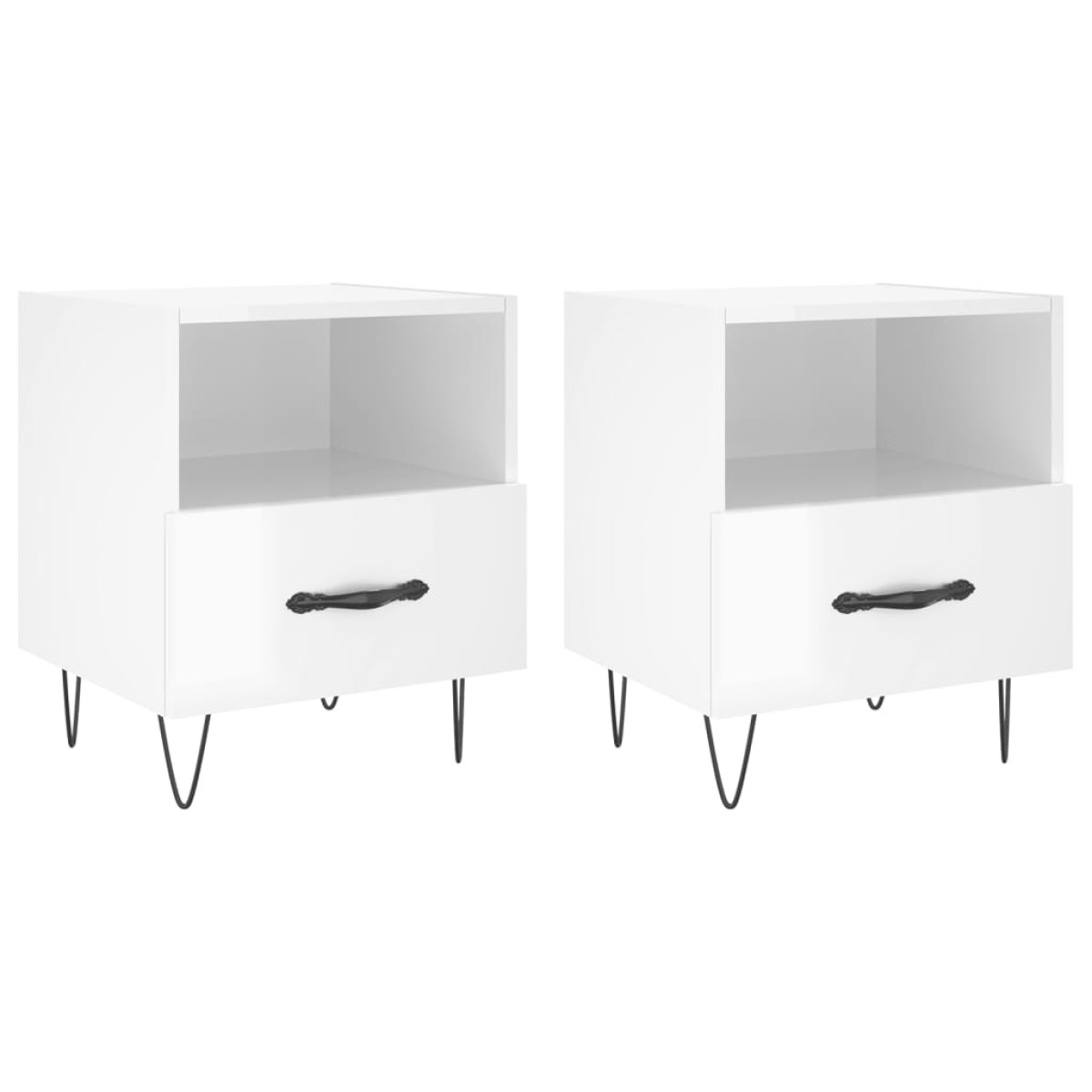 vidaXL Κομοδίνα 2 τεμ. Γυαλ. Λευκό 40x35x47,5 εκ. Επεξεργασμένο Ξύλο