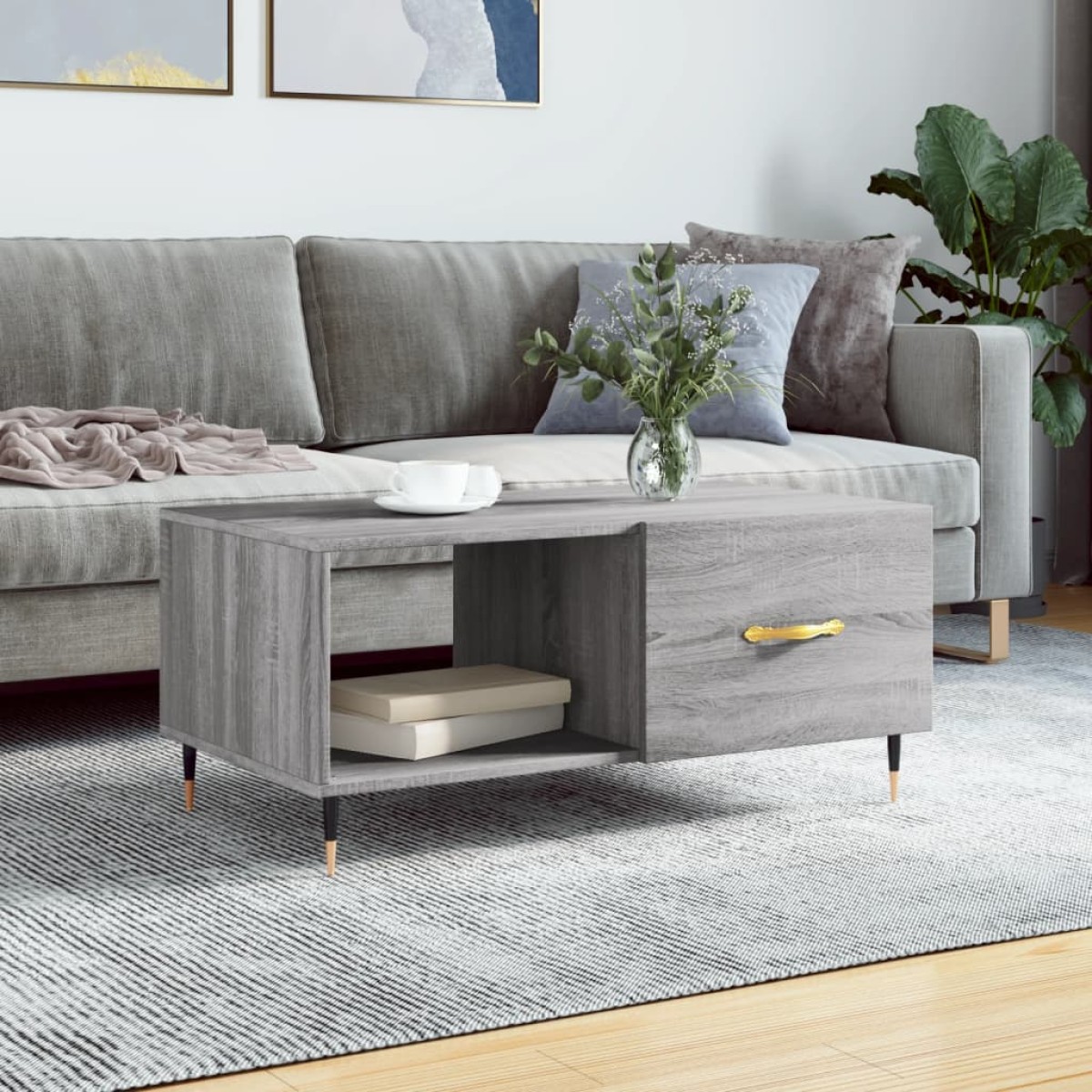 vidaXL Τραπεζάκι Σαλονιού Γκρι Sonoma 90x50x40 εκ. Επεξεργασμένο Ξύλο