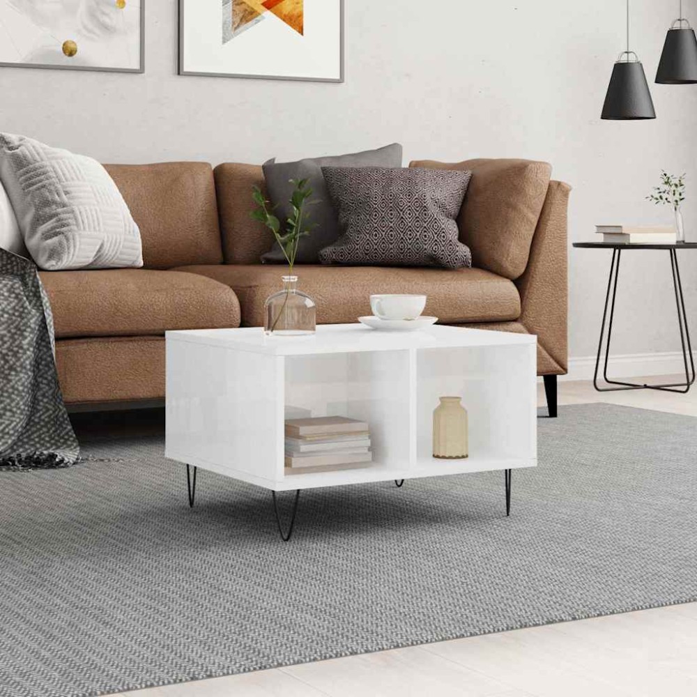 vidaXL Τραπεζάκι Σαλονιού Γυαλ. Λευκό 60x50x36,5 εκ. Επεξεργ. Ξύλο