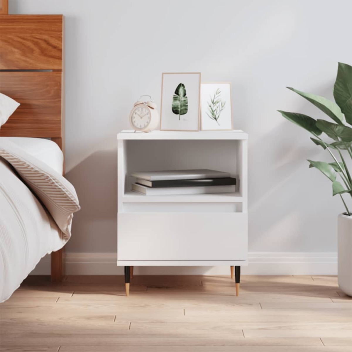 vidaXL Κομοδίνο Λευκό 40 x 35 x 50 εκ. από Επεξεργασμένο Ξύλο