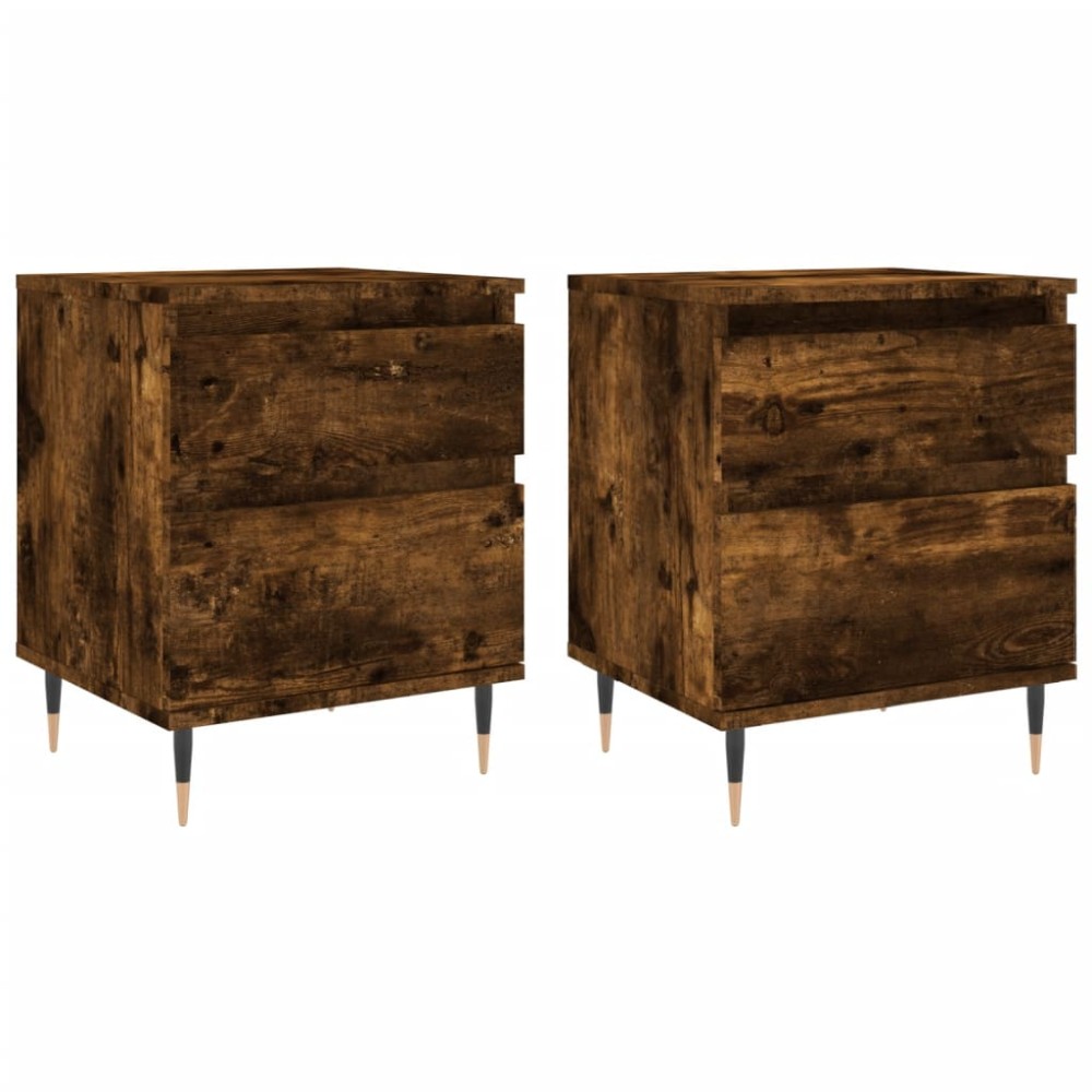 vidaXL Κομοδίνα 2 τεμ. Καπνιστή Δρυς 40 x 35 x 50 εκ. Επεξεργ. Ξύλο