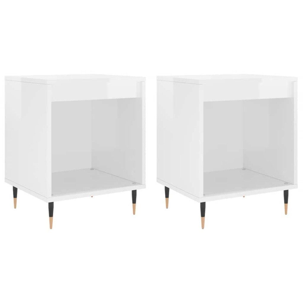 vidaXL Κομοδίνα 2 τεμ. Γυαλ. Λευκό 40 x 35 x 50 εκ. Επεξεργασμένο Ξύλο