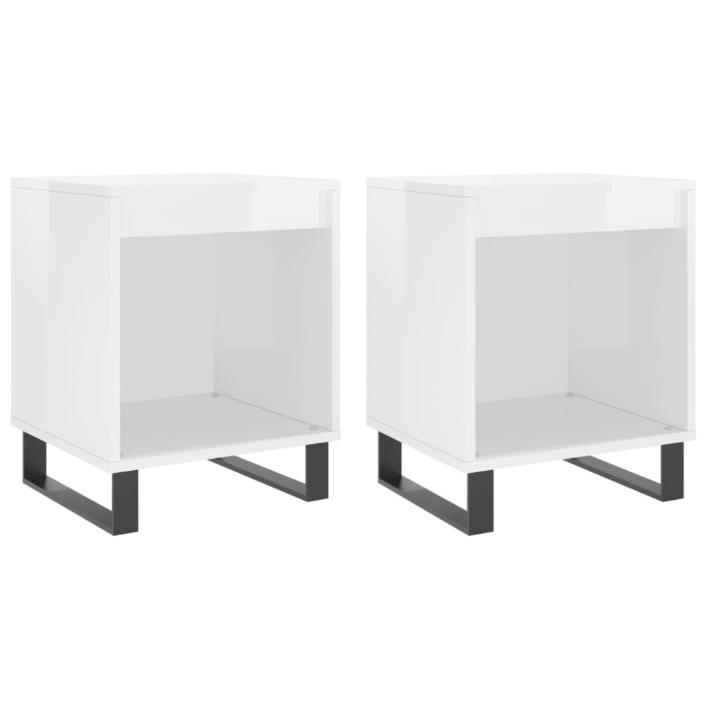 vidaXL Κομοδίνα 2 τεμ. Γυαλ. Λευκό 40 x 35 x 50 εκ. Επεξεργασμένο Ξύλο