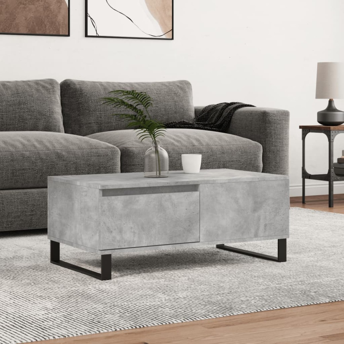 vidaXL Τραπεζάκι Σαλονιού Γκρι Σκυροδ. 90x50x36,5 εκ. Επεξεργ. Ξύλο