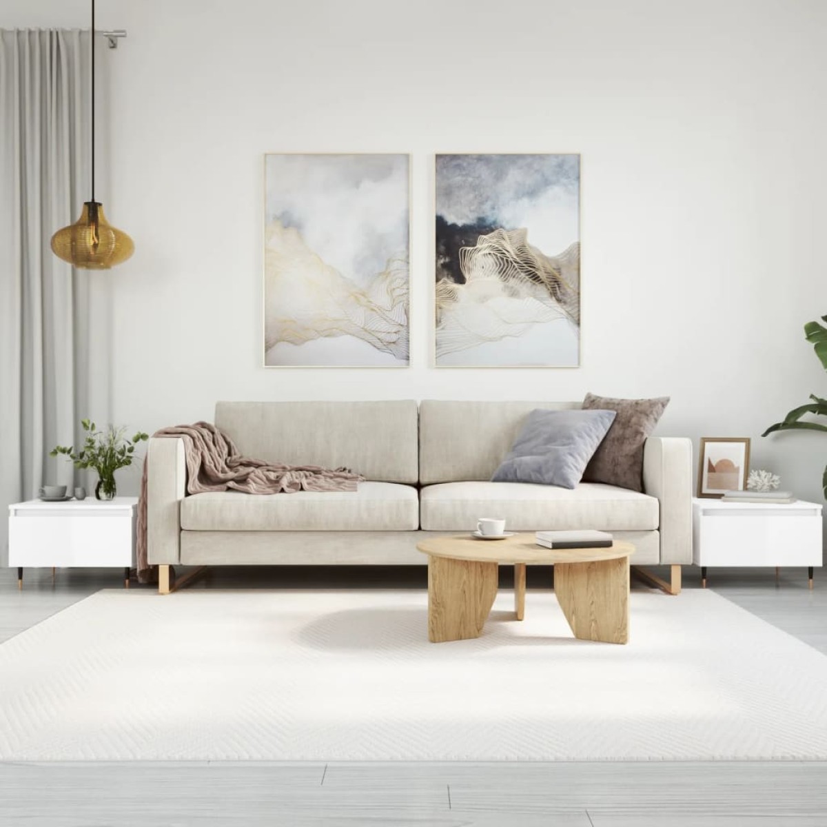 vidaXL Τραπεζάκια Σαλονιού 2 τεμ. Γυαλ. Λευκό 50x46x35 εκ. Επεξ. Ξύλο