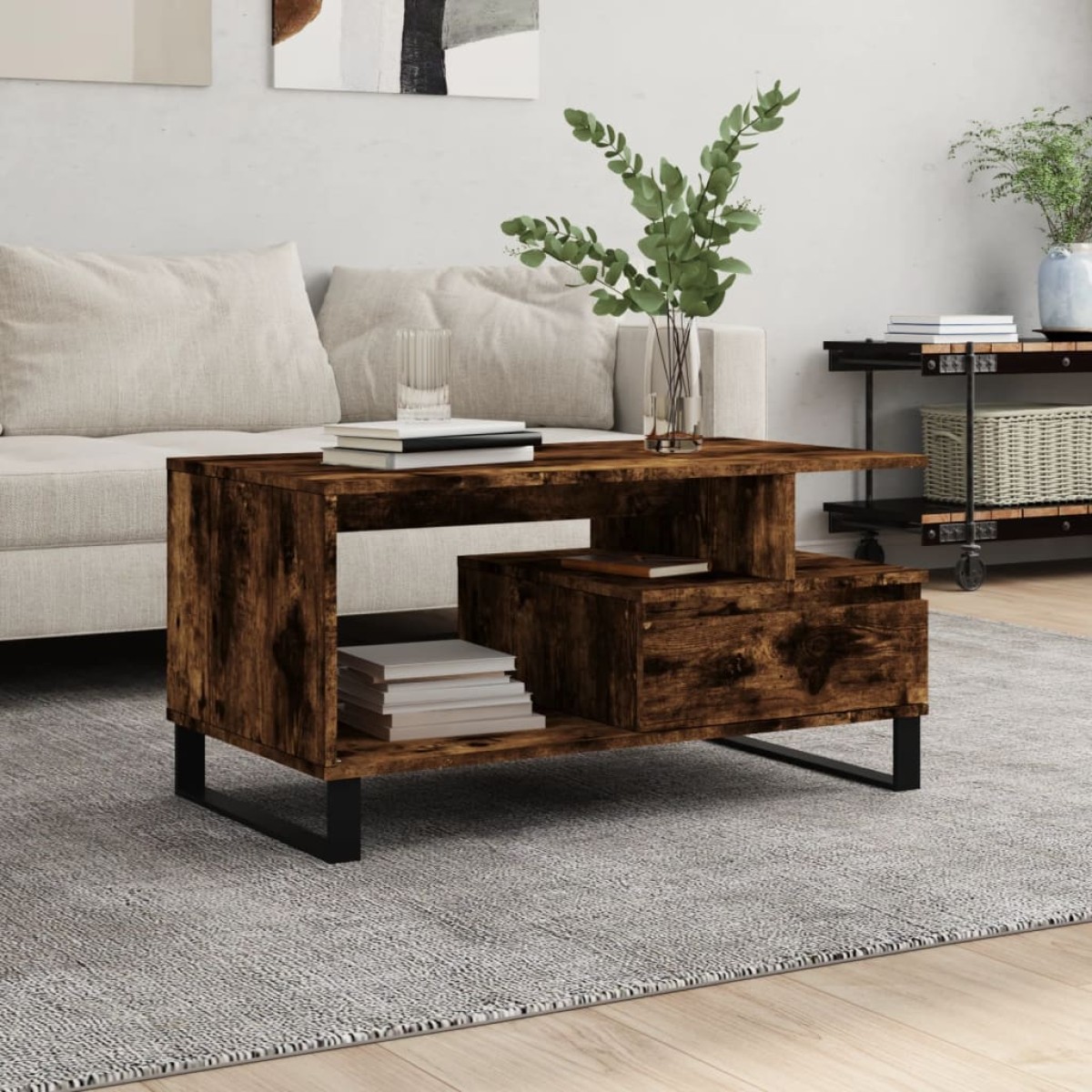 vidaXL Τραπεζάκι Σαλονιού Καπνιστή Δρυς 90x49x45 εκ. Επεξεργασμ. Ξύλο