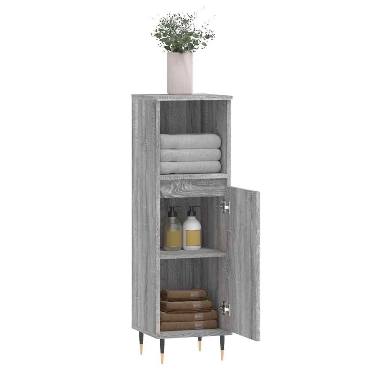 vidaXL Ντουλάπι Μπάνιου Γκρι Sonoma 30x30x100 εκ. Επεξεργασμένο Ξύλο