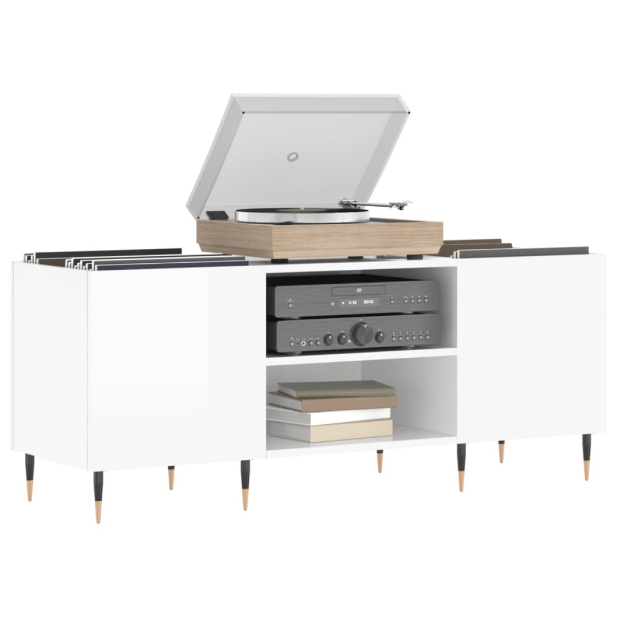 vidaXL Δισκοθήκη Γυαλιστερή Λευκή 121x38x48 εκ. από Επεξεργασμένο Ξύλο