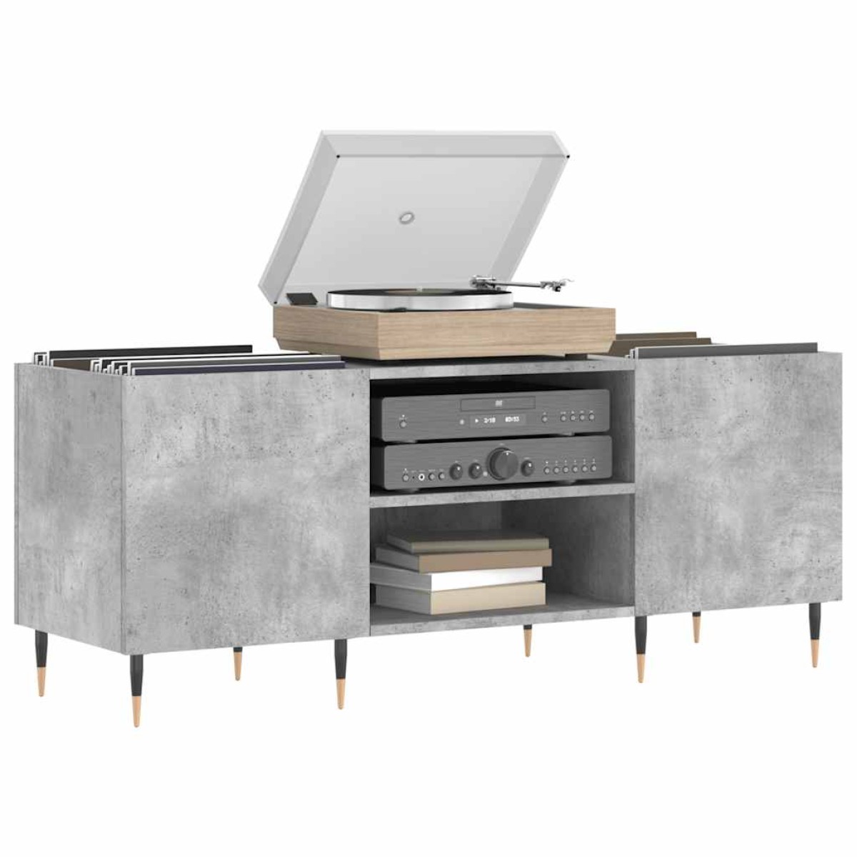 vidaXL Δισκοθήκη Γκρι Σκυροδέματος 121x38x48 εκ. Επεξεργασμένο Ξύλο
