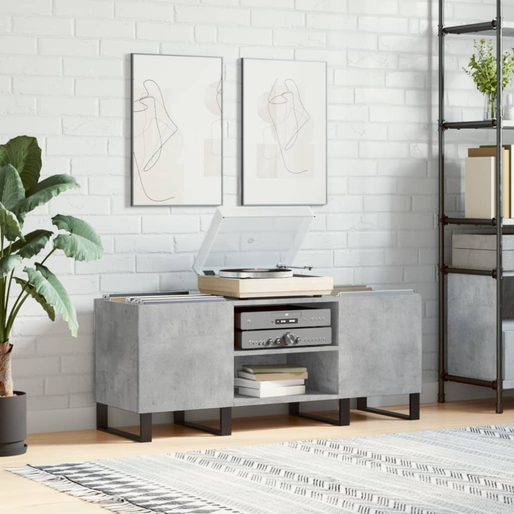 vidaXL Δισκοθήκη Γκρι Σκυροδέματος 121x38x48 εκ. Επεξεργασμένο Ξύλο