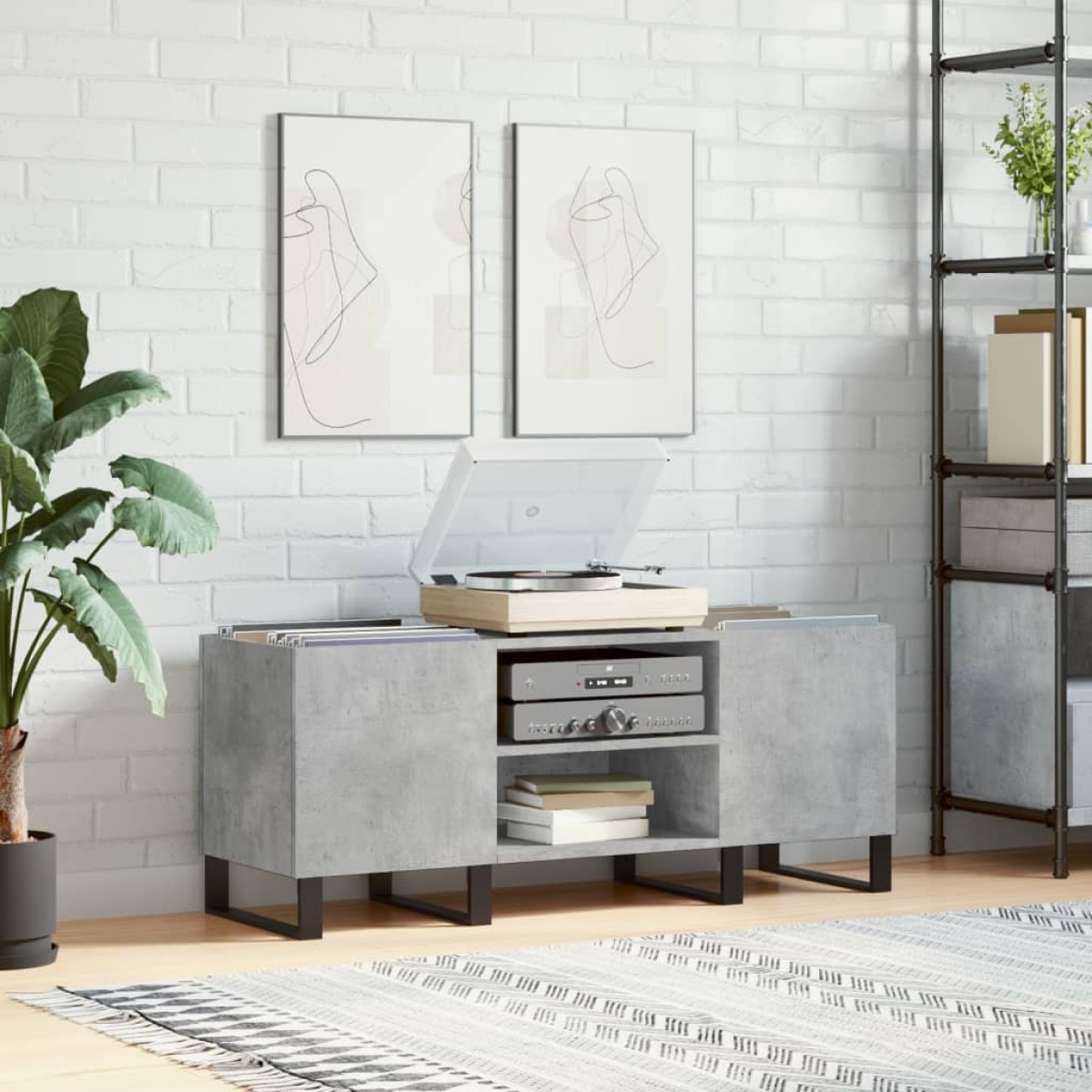 vidaXL Δισκοθήκη Γκρι Σκυροδέματος 121x38x48 εκ. Επεξεργασμένο Ξύλο