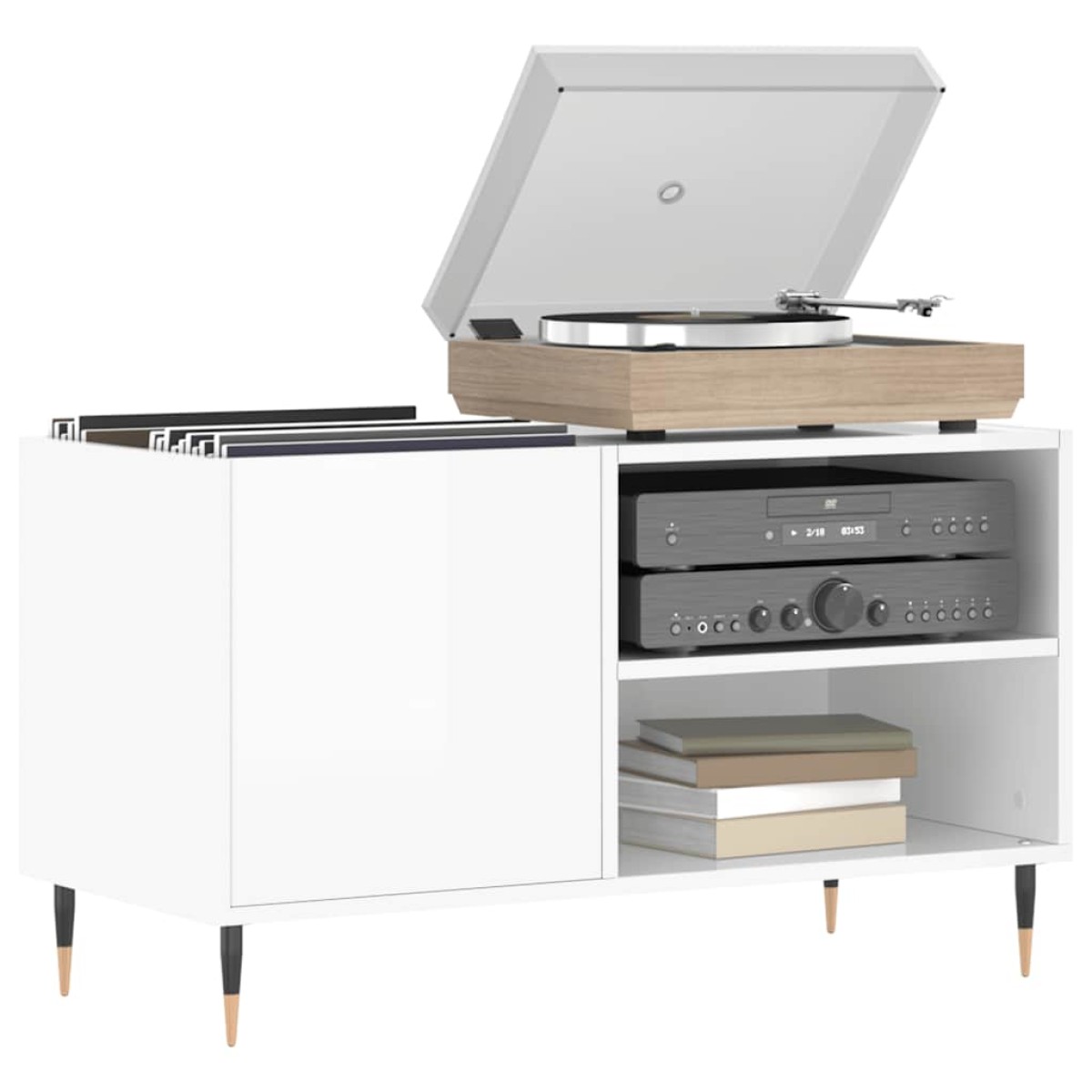 vidaXL Δισκοθήκη Γυαλ. Λευκή 85 x 38 x 48 εκ. από Επεξεργασμένο Ξύλο