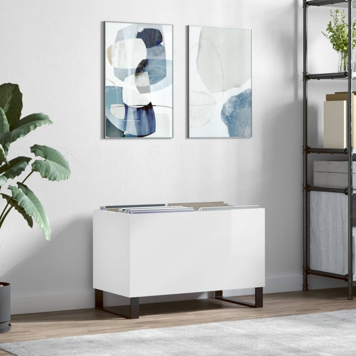 vidaXL Δισκοθήκη Γυαλιστερή Λευκή 74,5x38x48 εκ. Επεξεργασμένο Ξύλο