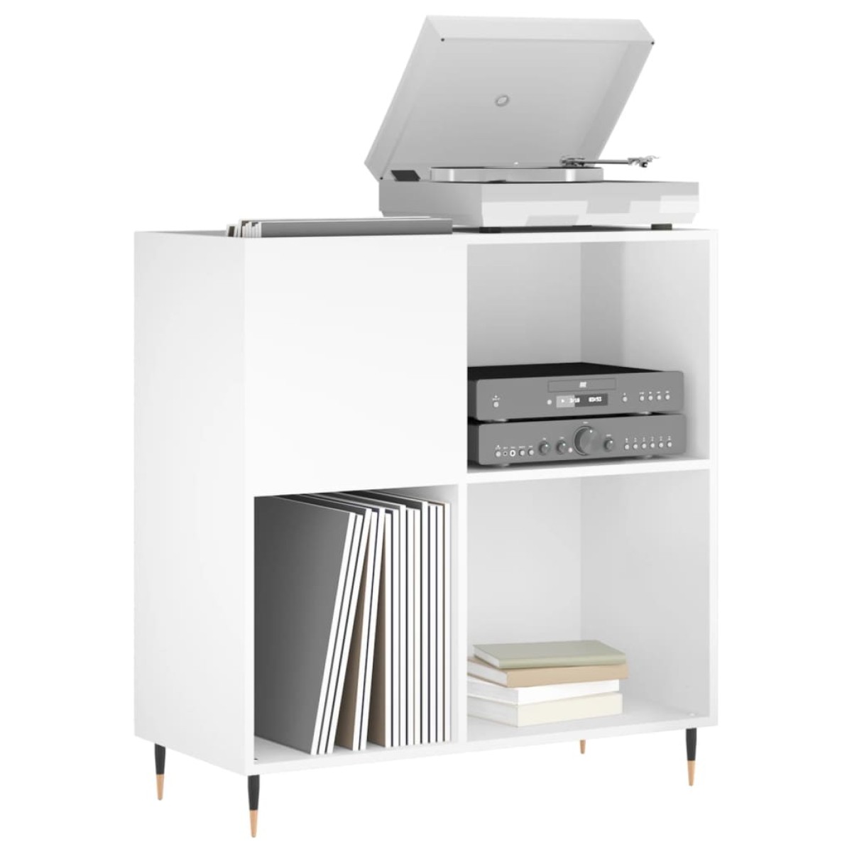 vidaXL Δισκοθήκη Γυαλιστερή Λευκή 84,5 x 38x 89 εκ. από Επεξεργ. Ξύλο