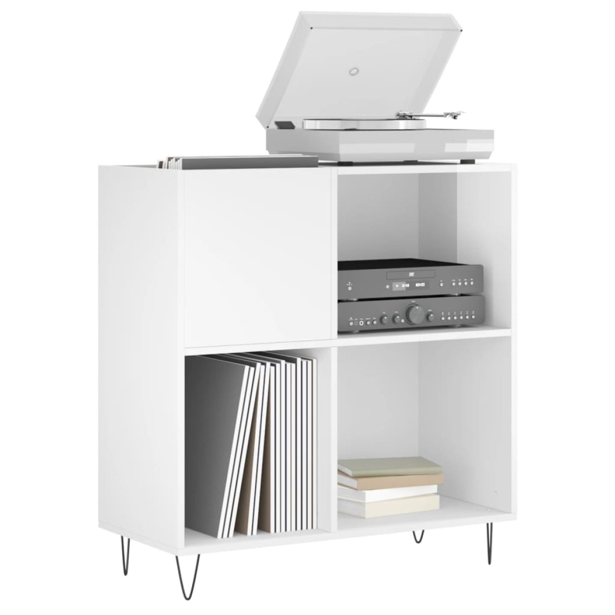 vidaXL Δισκοθήκη Γυαλιστερή Λευκή 84,5 x 38x 89 εκ. από Επεξεργ. Ξύλο