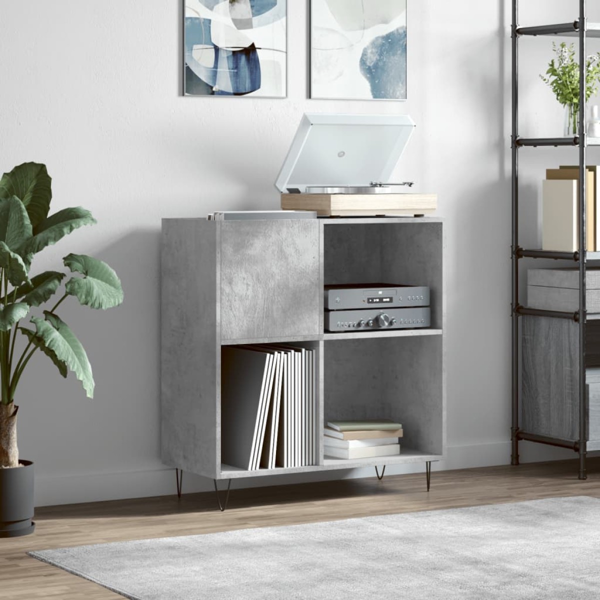 vidaXL Δισκοθήκη Γκρι Σκυροδέματος 84,5 x 38 x 89 εκ από Επεξεργ. Ξύλο
