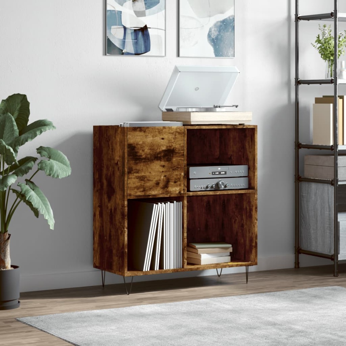 vidaXL Δισκοθήκη Καπνιστή Δρυς 84,5 x 38 x 89 εκ. από Επεξεργ. Ξύλο