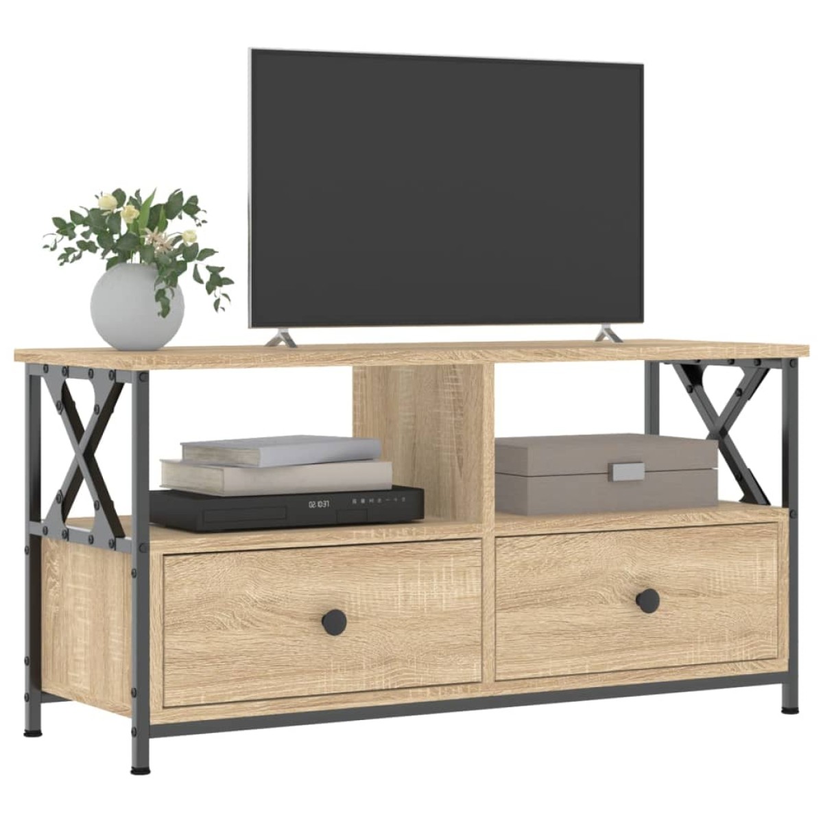 vidaXL Έπιπλο Τηλεόρασης Sonoma Δρυς 90x33x45 εκ. Επεξ. Ξύλο/Σίδερο