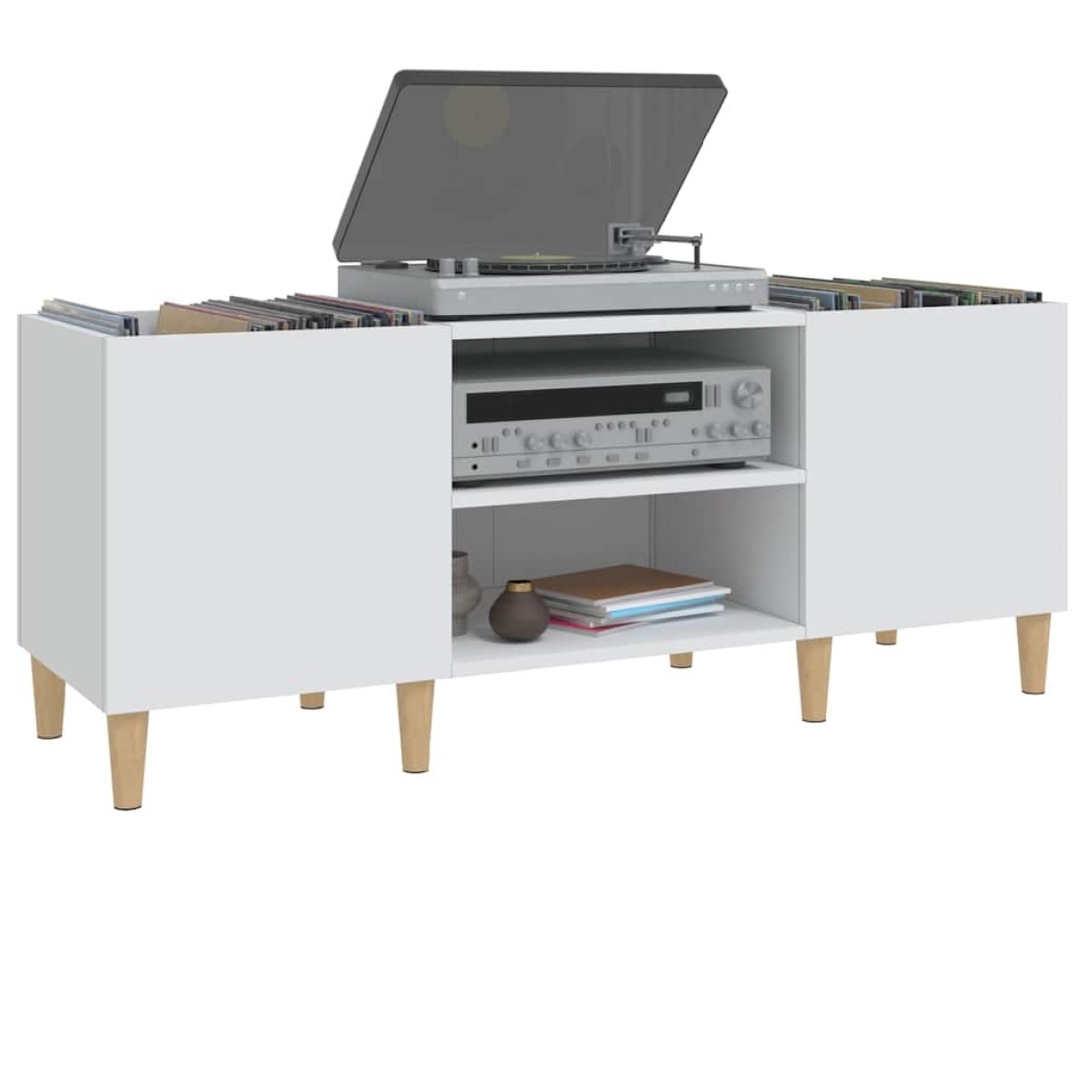 vidaXL Δισκοθήκη Λευκή 121 x 38 x 48 εκ. Επεξεργασμένο Ξύλο