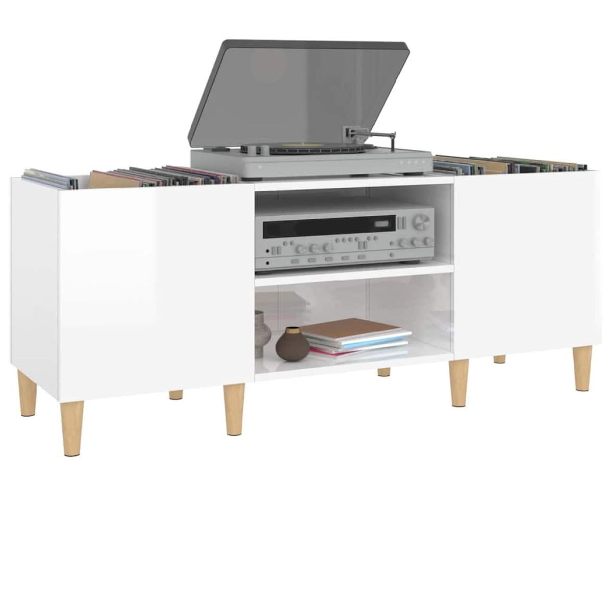 vidaXL Δισκοθήκη Γυαλιστερή Λευκή 121x38x48 εκ. από Επεξεργασμένο Ξύλο