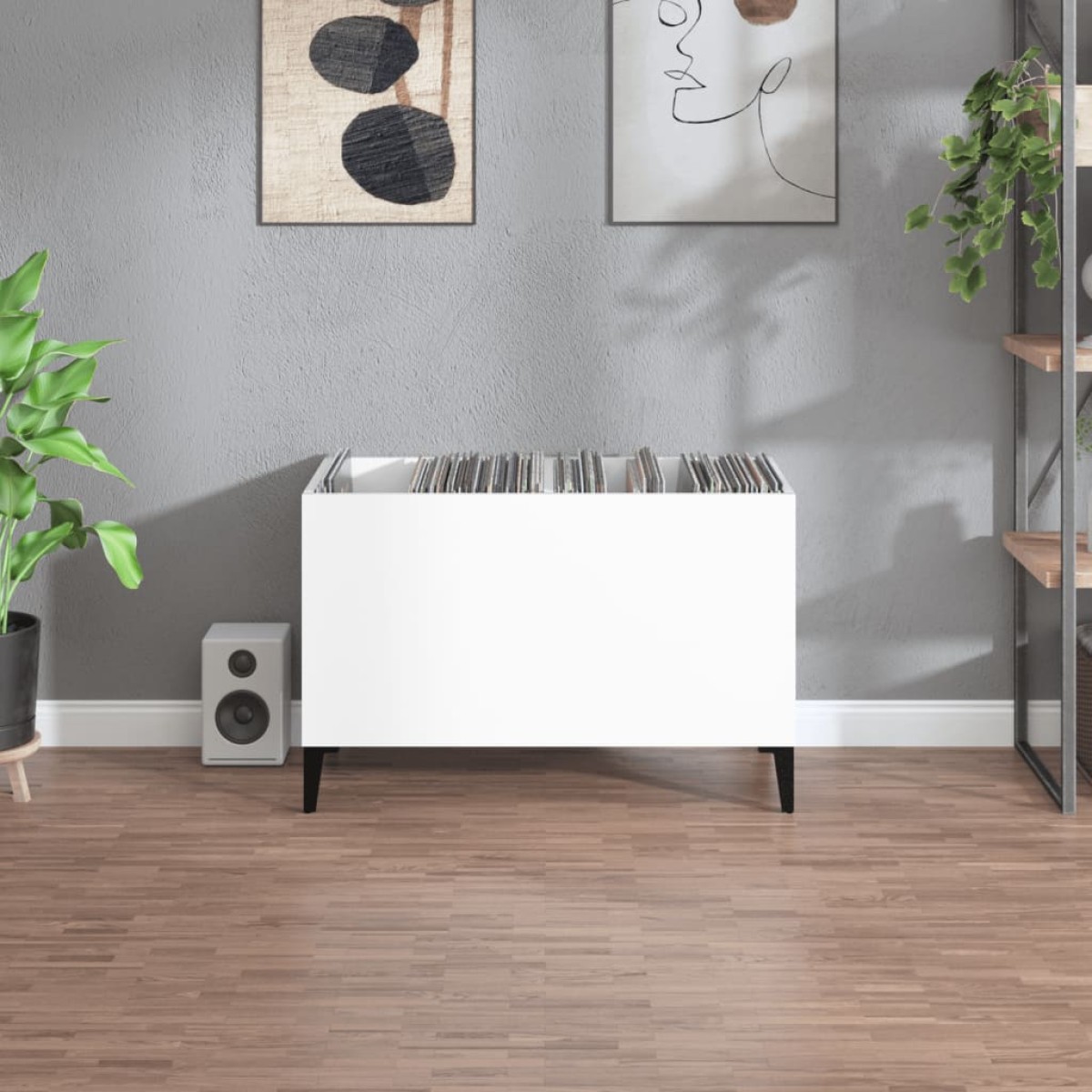 vidaXL Δισκοθήκη Γυαλιστερή Λευκή 74,5x38x48 εκ. Επεξεργασμένο Ξύλο