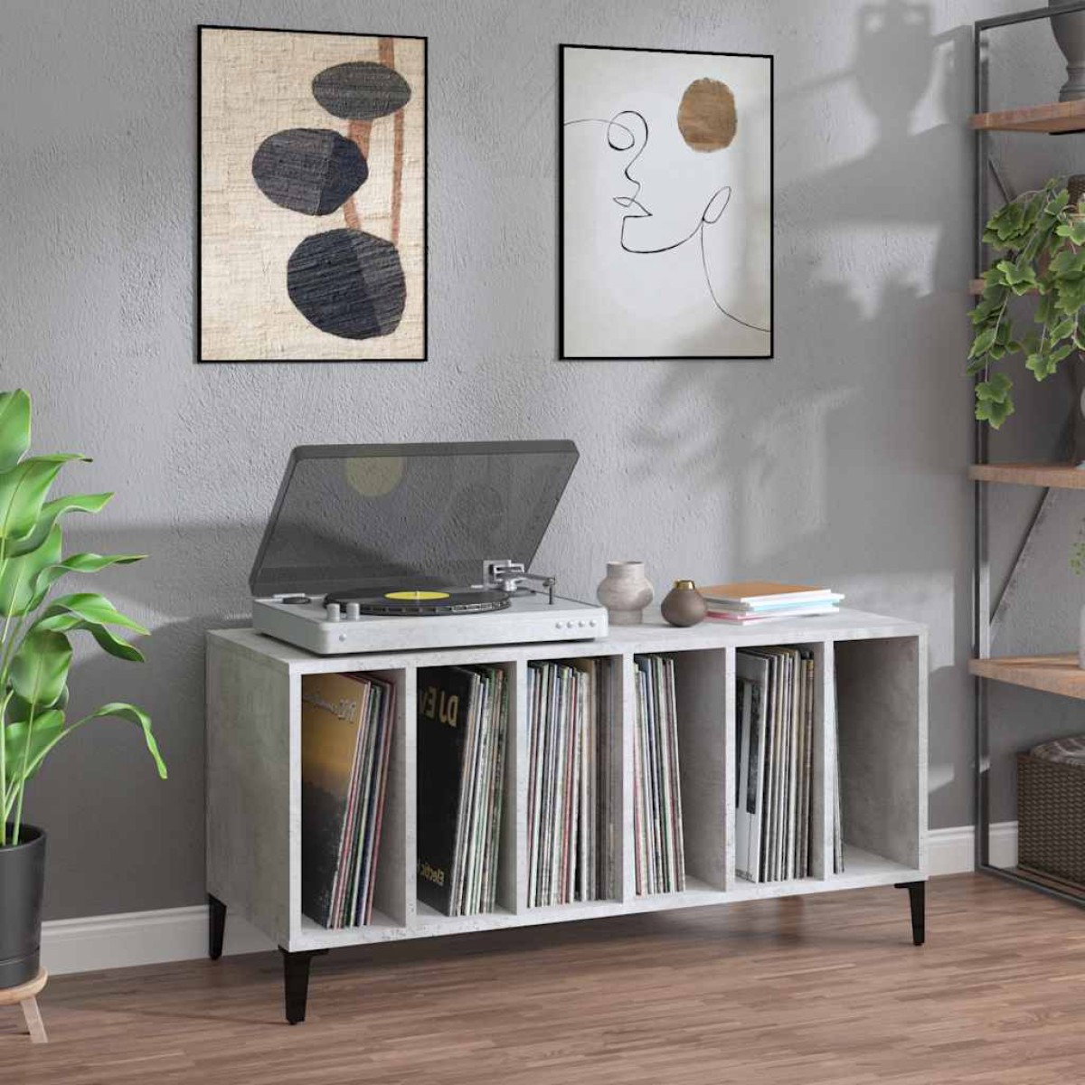 vidaXL Δισκοθήκη Γκρι Σκυροδέματος 100x38x48 εκ. Επεξεργασμένο Ξύλο