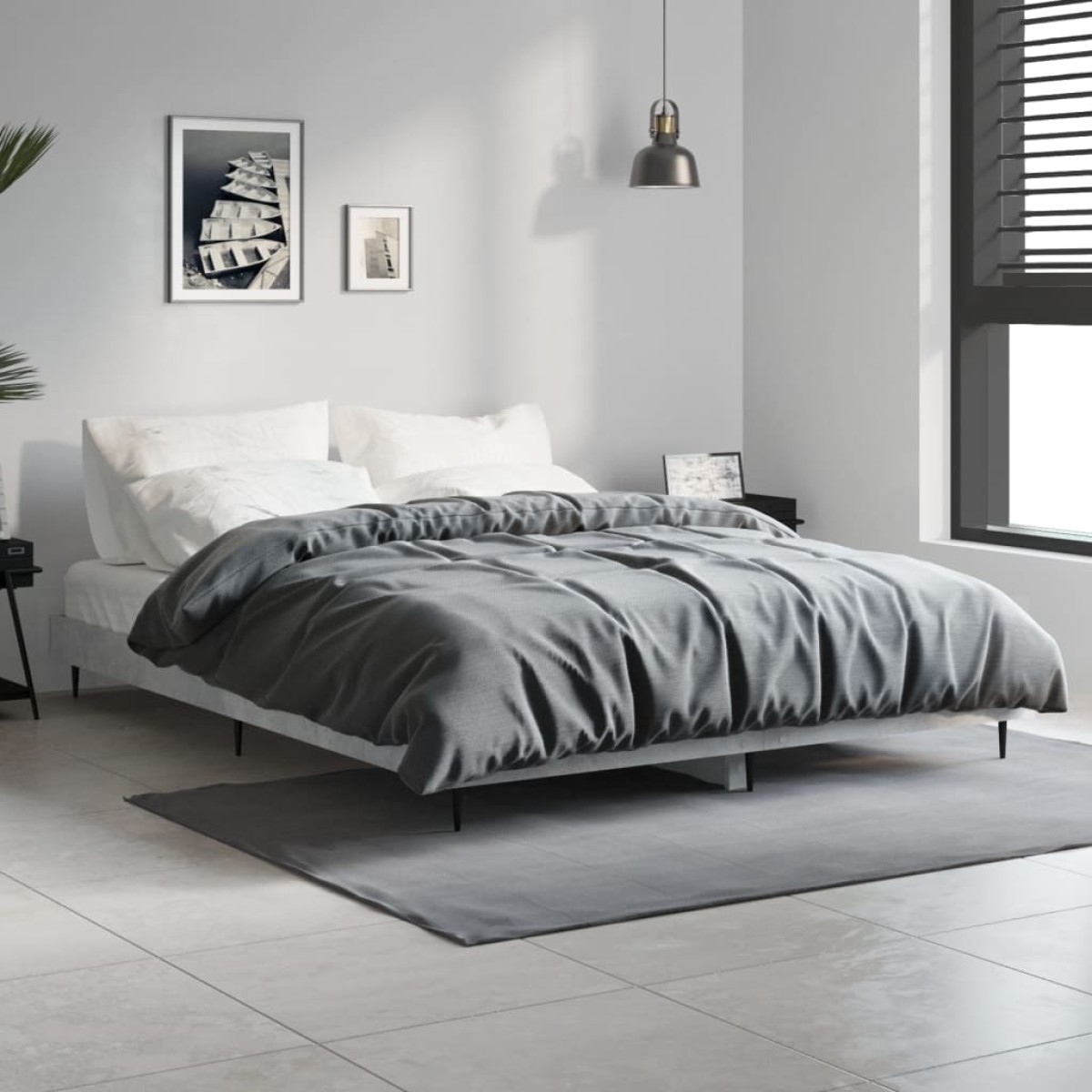 vidaXL Πλαίσιο Κρεβατιού Γκρι Σκυροδέματος 135x190 εκ. Επεξεργ. Ξύλο
