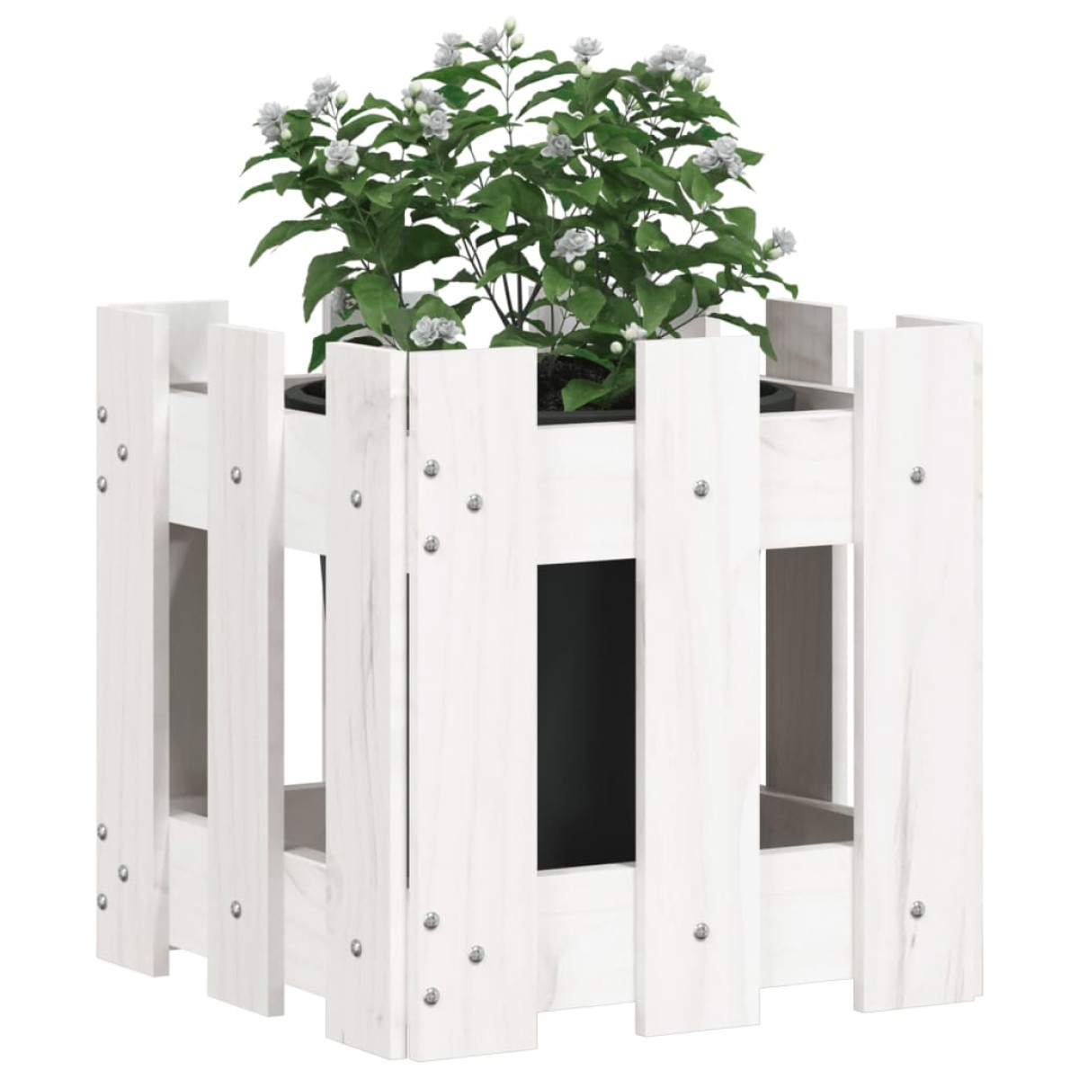 vidaXL Ζαρντινιέρα με Σχέδιο Φράχτη Λευκή 30x30x30 εκ. Μασίφ Πεύκο