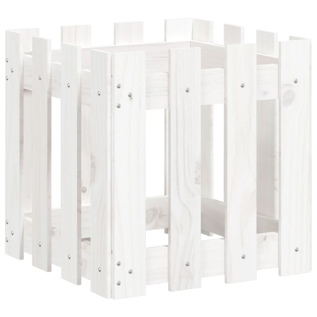 vidaXL Ζαρντινιέρα με Σχέδιο Φράχτη Λευκή 40 x 40 x 40 εκ. Μασίφ Πεύκο