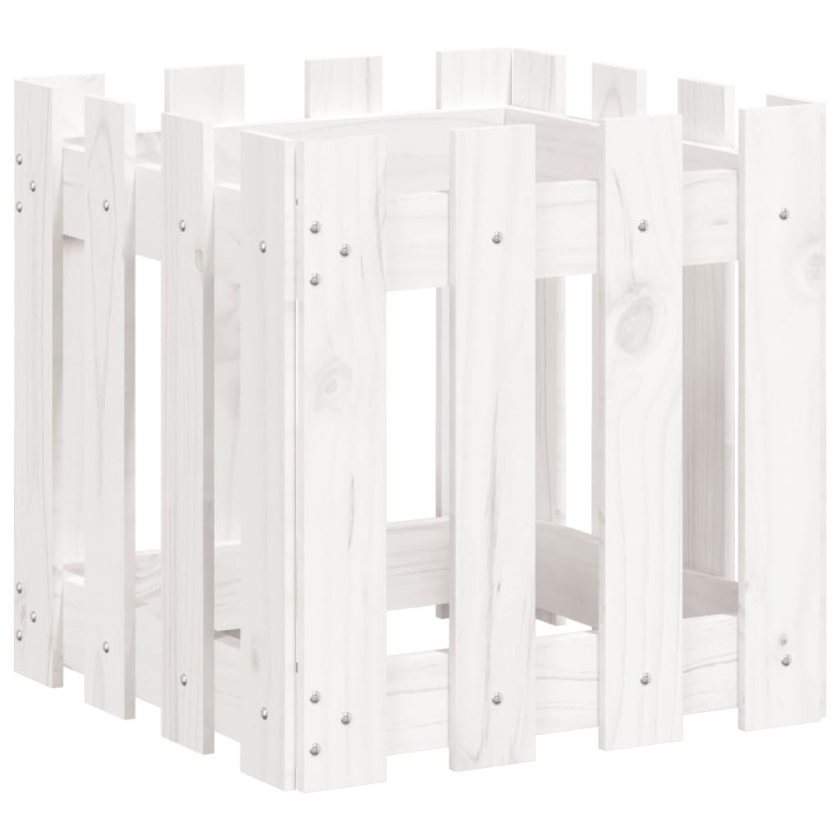 vidaXL Ζαρντινιέρα με Σχέδιο Φράχτη Λευκή 40 x 40 x 40 εκ. Μασίφ Πεύκο