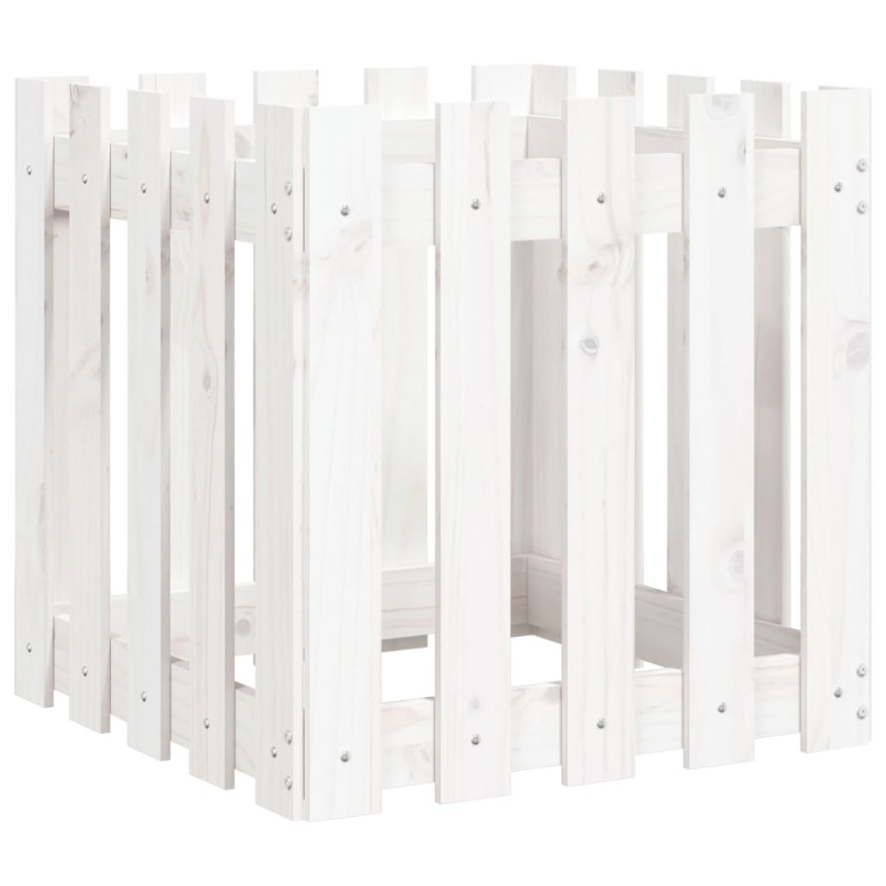 vidaXL Ζαρντινιέρα με Σχέδιο Φράχτη Λευκή 50 x 50 x 50 εκ. Μασίφ Πεύκο